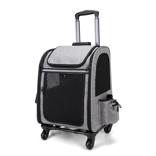 Expandable with WheelsPet Cage for Pets Up to 55 Lbs with Wheels and Mesh Window Pocket, Waterproof Fabric, Travel Backpack for Small Pets (Cats and Dogs, Small and Large), Gray (Gray)
