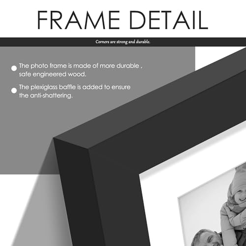Image of DUENPY 12x16 Collage Picture Frame 5x7 Collage Picture Frame, Displays Four 5x7 inch Photos, Wall Decor Wall Hanging or Tabletop, Black Mat.