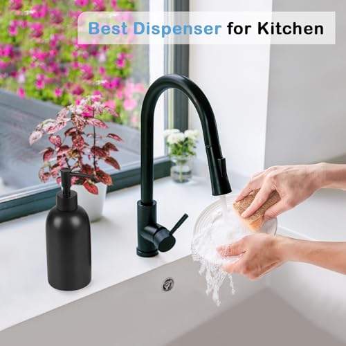 Image of Natheeph Soap Dispenser for Bathroom /Kitchen Fill Hand Soap /Dish Soap, 14OZ | Soap Pump Dispenser Bottle, Ceramic Soap Dispenser Refillable Shampoo /Lotion /Liquid /Detergent for Bathroom /Kitchen (Black)