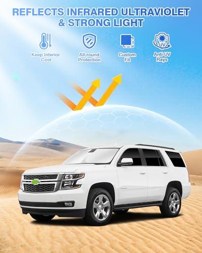 Image of Canvcle Window Shades for 2015-2020 Chevrolet /Chevy Tahoe Accessories Windshield Sun Shade Side Rear Window Covers Sunshade Sun Visor Shield Privacy Protection for Camping Keep Vehicle Cool Black 8PCS