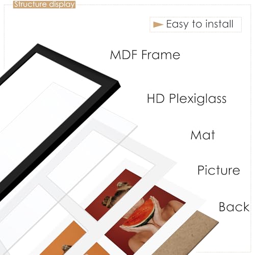 Image of DUENPY 12x19 Double Picture Frame 8x10 Displays Two 8x10 inch Photos Collage Available Horizontal Wall Mounting Display and Vertical Black