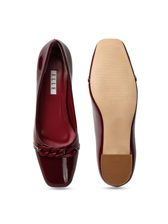 Image of ELLE Women's Square Toe Block Heels Slip-On Pumps with Chain Detail