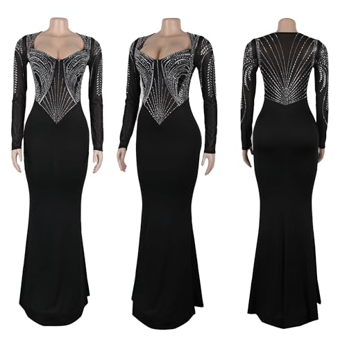 Image of PORRCEY Women's Sexy Elegant Rhinestone Bodycon Dress Hot Drilling Clubwear