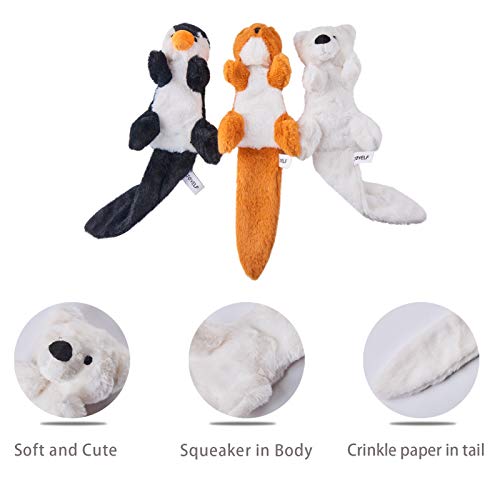 JOYELF Plüsch Quietschendes Hundespielzeug, Interaktives Hundespielzeug ohne Füllung für mittlere und große Hunde mit Quietsch- und Knitterpapier 3er Pack Meerestiere - Pinguin, Eisbär und Otter