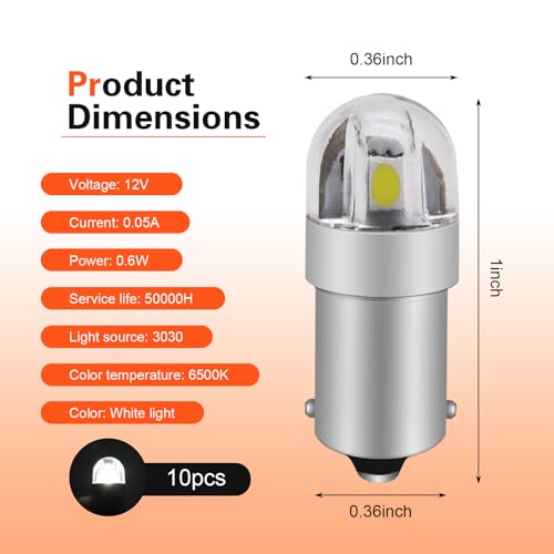 10 unidades LED BA9S 3030-SMD 12V para auto interior miniatura 2