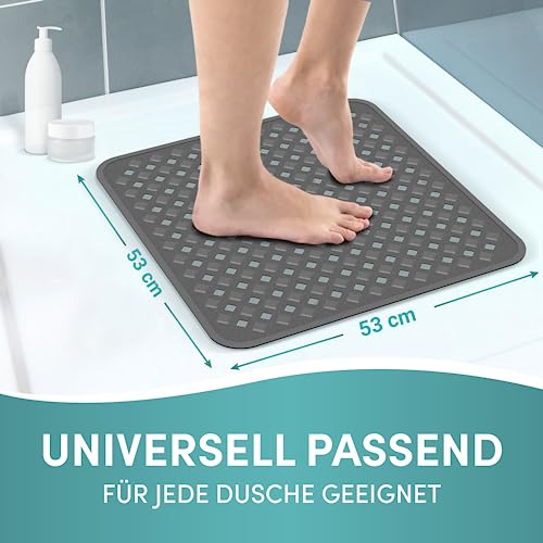 Engelbach® Duschmatte rutschfest 53x53cm inkl. 2 Haken - Antibakteriell & BPA-frei - Duscheinlage, Antirutschmatte - Waschmaschinen geeignet und schimmelresistent