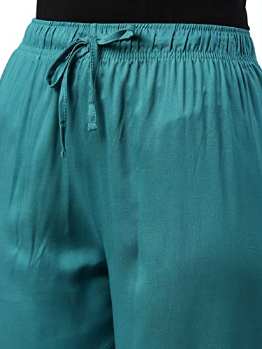 Image of GO COLORS Women Solid Mid Rise Relaxed Fit Viscose Casual Pants