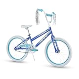 Huffy Illuminate 20” Girl’s Bike, Pearl Blue Frame with Butterfly Graphics, Kickstand Included, Streamers and Chain Guard, White Tires and Teal Rims
