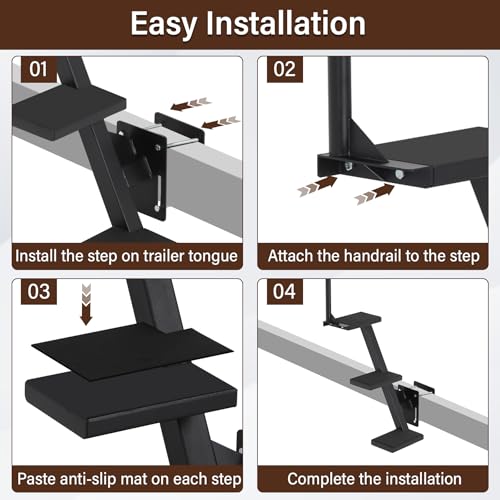 Eastrexon Boat Trailer Steps 3 Step with Anti-Slip Mat & Safety Handrail, Universal Fit Boat Trailer Tongue Steps, Heavy Duty Boat Steps, Easy Installation by Eastrexon - Image 5