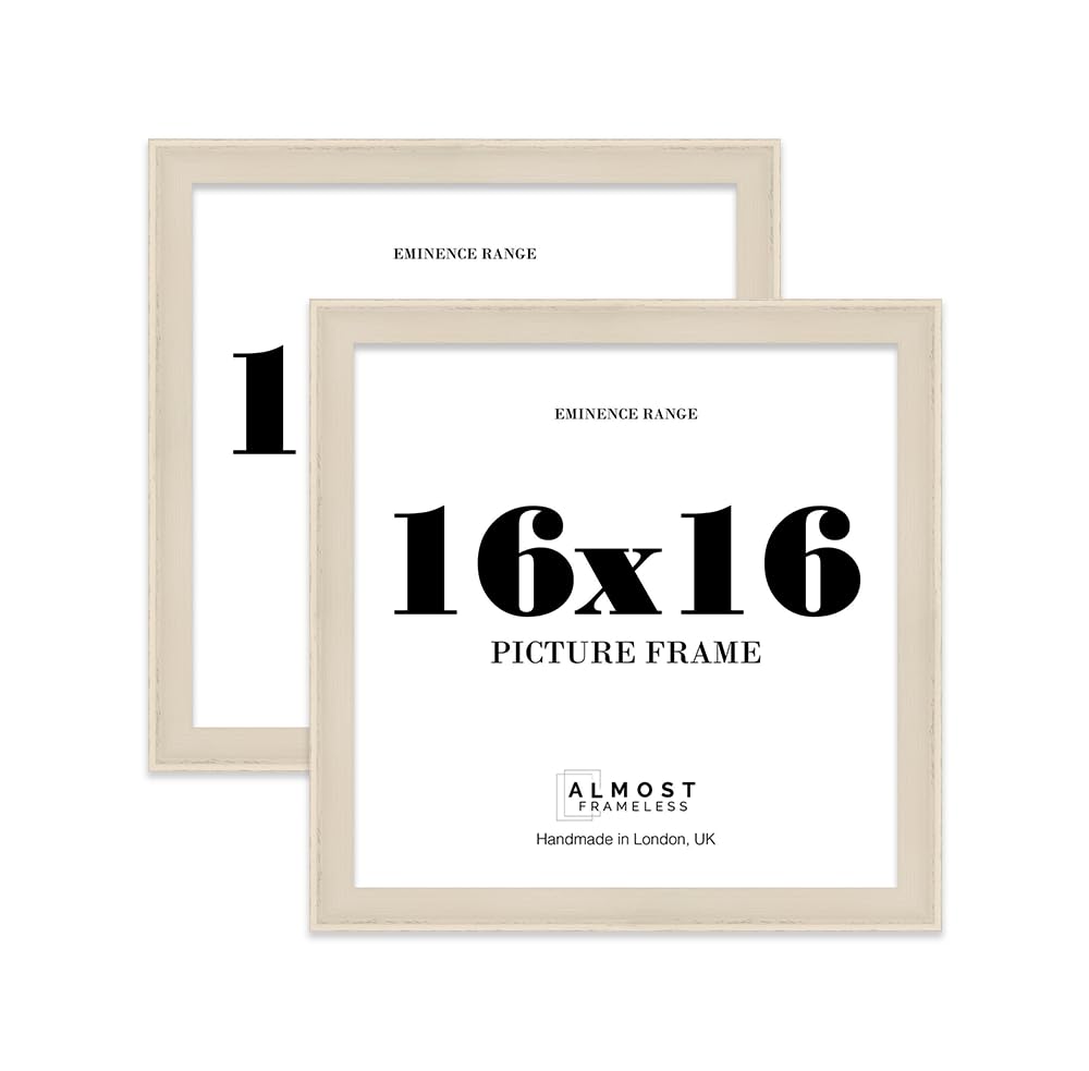 16x16" Cream Picture Frame - Rustic Wood Industrial Effect Photo Frame for Wall Display, Ideal for Posters, Prints & Home Dรฉcor, Wall Hooks, 32mm Edge - 2 Pack โ image 1