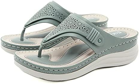 Lazzy Women Wedge Sandals Summer Casual Flip Flops Clip Toe Platform Sandals Slip on Slides Beach Outdoor Walking Sandals Green Size 7
