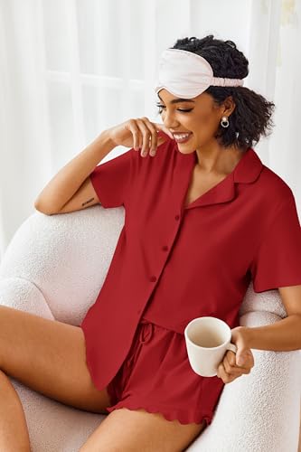 Image of Ekouaer Pajamas Set for Women Short Sleeve Sleepwear Button Down Pjs Lounge Sets Soft Nightwear