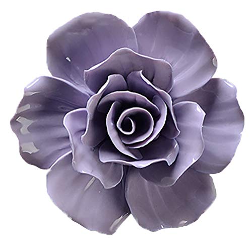 Alycaso Rose Ceramic Flower Wall Décor Artificial 3D Flower Wall Art For Living Room Home Hallway Bedroom Kitchen Farmhouse Bathroom Dining Room, Purple, 4.33 Inch #TOP15