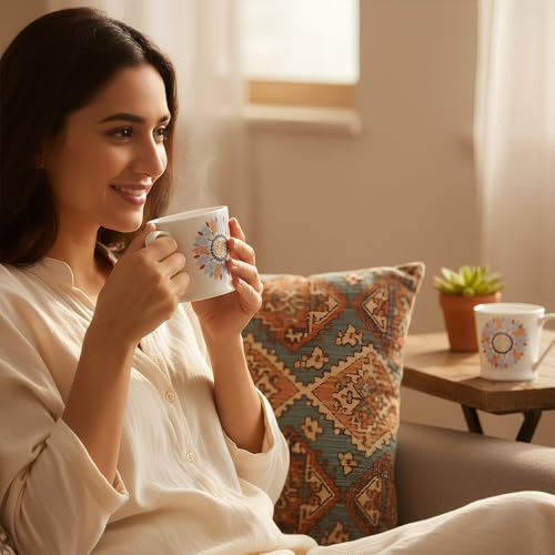 Image of U.P.C. Ceramic Tea Cups Set of 6| Microwave & Dishwasher Safe Cup Set of 6 for Tea & Coffee | Premium Coffee Mugs Set of 6 | Stylish Cups for Home & Office with Bone-Ash Free-150ml.