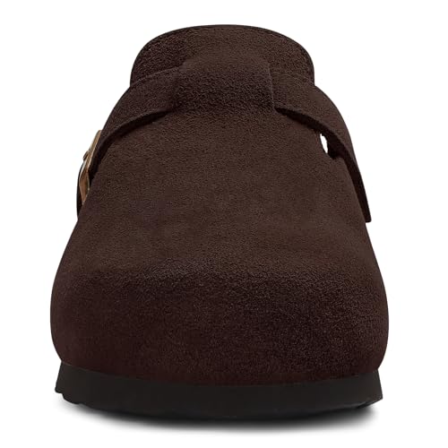 Image of ODOLY Genuine Suede Clogs for Women Men Soft Cork Footbed Leather Mules Comfort Potato Shoes with Arch Support