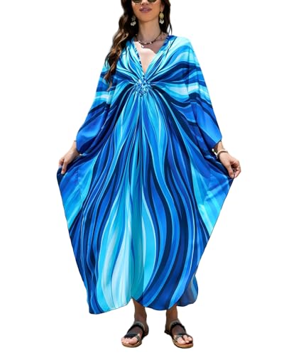 Image of IMAGEKOPE Women's Plus Size Animal Print V-Neck Batwing Kaftan Beach Dress Bathing Suit Cover-Up Loungewear
