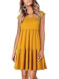 BENANCY Women Casual Swing Short Sleeve Tunic Dresses Yellow L