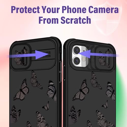Image of Funermei (2in1 for iPhone 11 Case for Women Butterfly Cute Girls Phone Cover Girly Pretty Aesthetic Kawaii Black Butterfly Unique Design with Camera Cover Funda for Apple for iPhone 11 Case