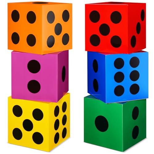 Zhanmai 6 Pcs Game Night Decor Large Dice Box 11.8 Inch Casino Theme Party Decoration Big Dice Jumbo Table Giant Vegas Paper Colorful Box for Birthday Centerpiece Supply(Game Night, Bright Color)