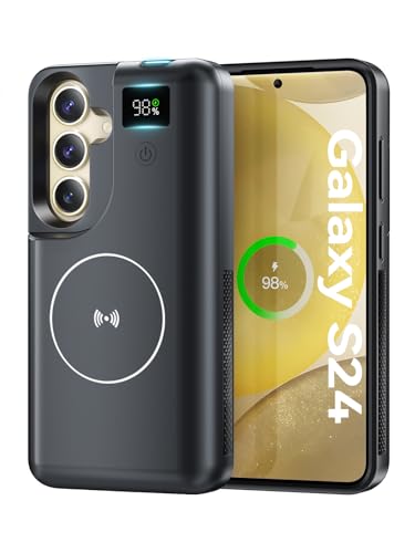 Mavulo Battery Case for Samsung Galaxy S24 6.2', 8000mAh Portable Charger with LED Display, Qi Wireless Charging, 20W USB-C Fast Charging, Sync Data & Wired Audio Supported – Black