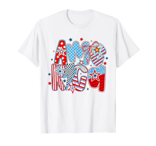 Retro Groovy America Funny 4 de julio patriótico mujeres niñas Camiseta