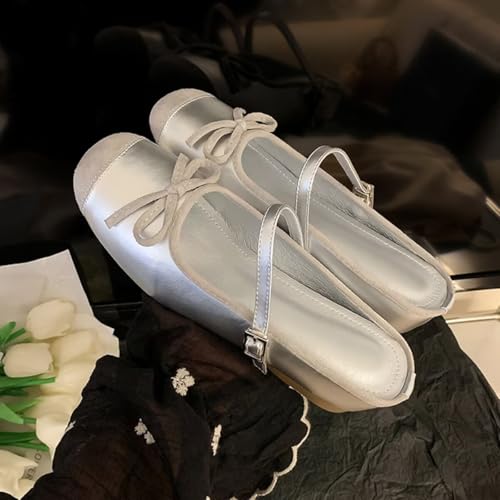 LUXINYU Women Fashion Bowknot Mules Mary Jane Flats Hidden Heel Slippers Pu Leather Ankle Strap Shoes2