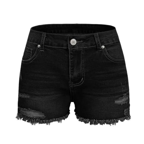 BIUDI FOX Womens High Waist Ripped Jean Shorts Stretch Skinny Destroyed Denim Shorts for Women Black L