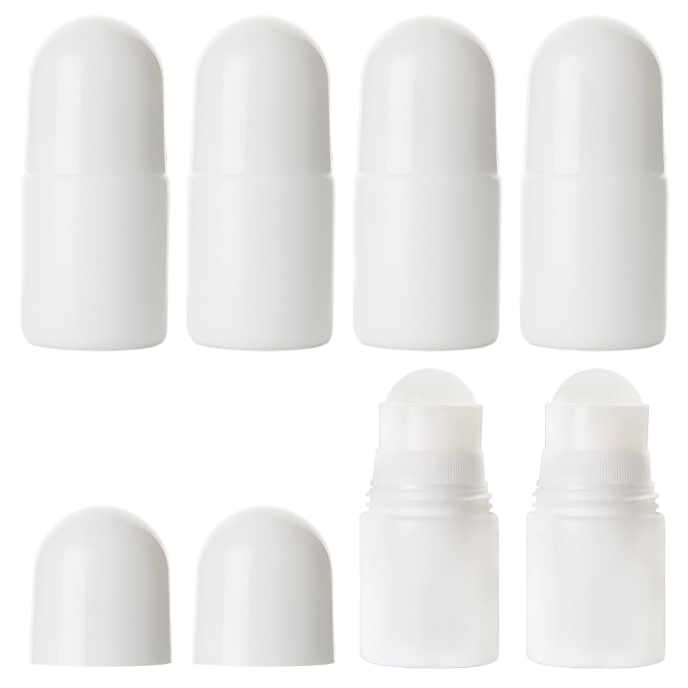 Happyupcity 6Pcs 30ml/1oz White Plastic Roller Bottles Empty Refillable Roll On Bottles Leak-Proof Deodorant Containers Travel Size Rollerball Bottle for DIY Essential Oil Perfumes Balms