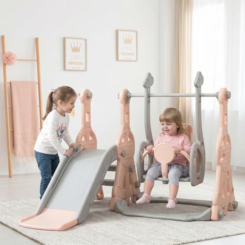 Tobogán infantil 4 en 1 para interiores y exteriores, columpio para escaleras y canastas de baloncesto, sirve para ayudar a los niños pequeños, el equilibrio, el desarrollo, al mismo tiempo, promueve