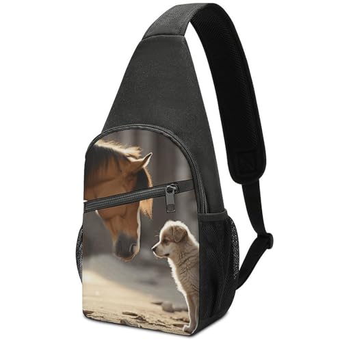 Cute Dog And Horse Sling Bag Lightweight Crossbody Backpack miniatura 1