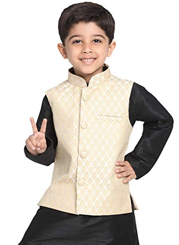 Image of JBN Creation Boys' Silk Blend Nehru Jacket || Banarasi Brocade Woven Jacquard Modi /Nehru Jacket || Ethnic Wear for Festivals, Weddings