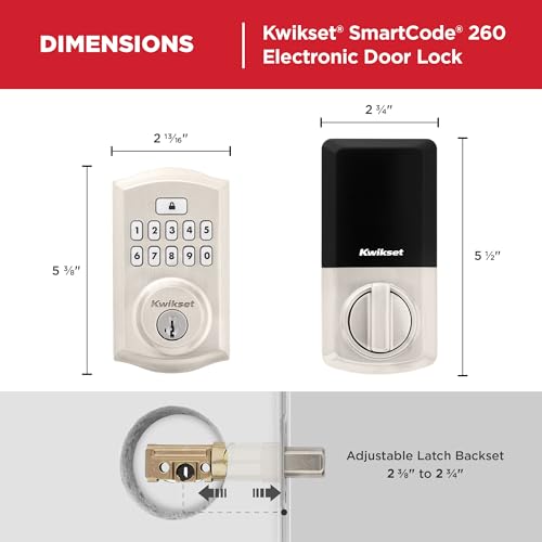 Kwikset SmartCode 260 Keyless Entry Electronic Keypad Deadbolt Door Lock with Auto-Lock, Custom User Codes, Advanced Security in Satin Nickel Traditional thumbnail 9
