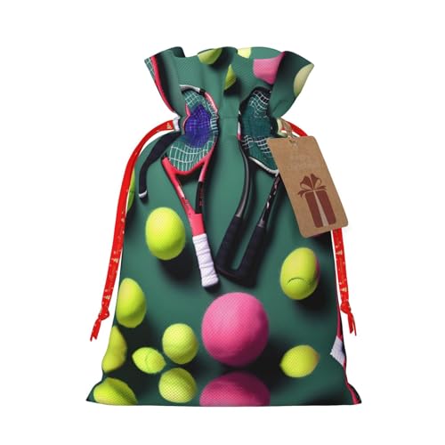 HJLUUFT Divertidas raquetas de tenis y pelotas de tenis estampadas, bolsa de lino de arpillera, regalos de fiesta de Navidad, bolsa de regalo para regalos, varios tamaños (S, M)