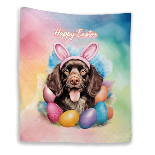 Ninety3POD Happy Easter Boykin Spaniel with Bunny Ear Headband and Flowers Quilt Blanket Dog Lover Cozy Comforter Throw Blanket 13001