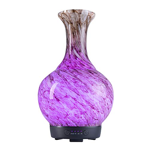 Essential Oil Diffuser COOSA Handmade Art Glass Vase 100ml Ultrasonic Aroma Diffuser with 7 Color LED Lights Cool Mist Aromatherapy Humidifier Waterless Auto Shut-Off for Home Decor Office Baby Yoga