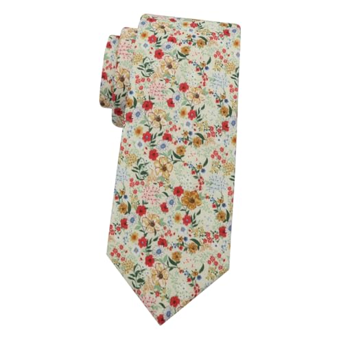 Image of Mantieqingway Men's Skinny Tie, Cotton Floral Ties for Men Wedding Necktie for Groom, Groomsmen, Missions, Dances