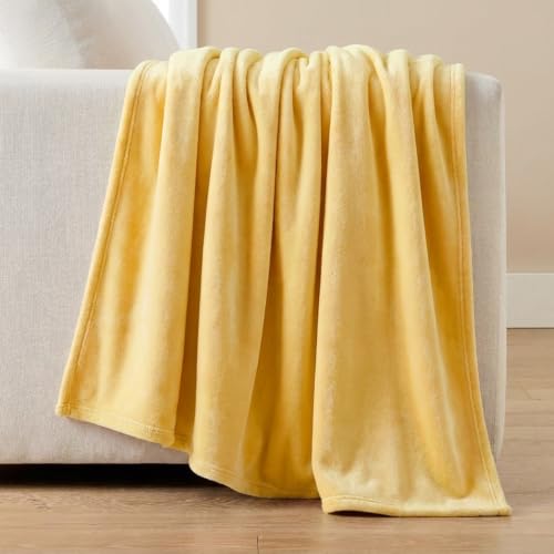 Image of Martha Stewart - Twin Size Blanket, Ultra-Soft Plush Fleece Throw Blanket with Double-Needle Stitching, 350 GSM, Medium Weight Bedding for Bed or Couch (Bedford Solid Yellow)