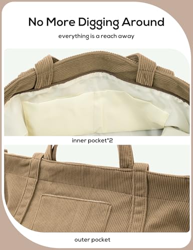 Image of METALPHA Tote Bag for Women, Large Work Corduroy Tote Bags Zippered Messenger Travel Bag Shoulder Crossbody Hobo Handbags