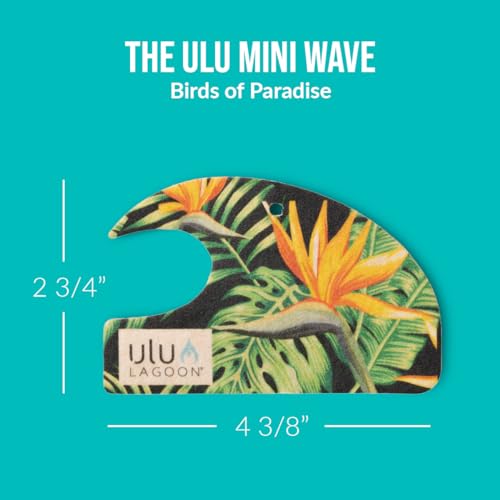 Image of ulu Lagoon Hanging Car Air Freshener | Tropical Beach Coconut Surf Wax Scent Mini Wave | Long Lasting Car Freshener, Closet and Beyond | Made In USA | 3 Pack (Birds of Paradise)