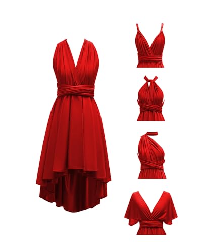 Image of Women's Short Convertible Dress with Bandeau High Low Infinity Bridesmaid Dresses Multi-Way Transformer Formal Dress