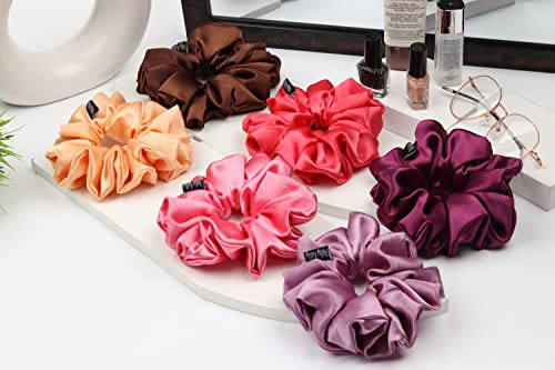 Image of Premium Satin Scrunchies for Women | Hair Bands, Ponytail Holders & Rubber Bands | Oversize, Fluffy, No-Damage Hair Ties | Girls Hair Accessories | Extra Large Size | Pack of 6
