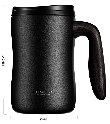 Heemburg Taza de café de acero inoxidable con aislamiento al vacío, taza de té con asa y tapa para oficina o escritorio - Imagen 5