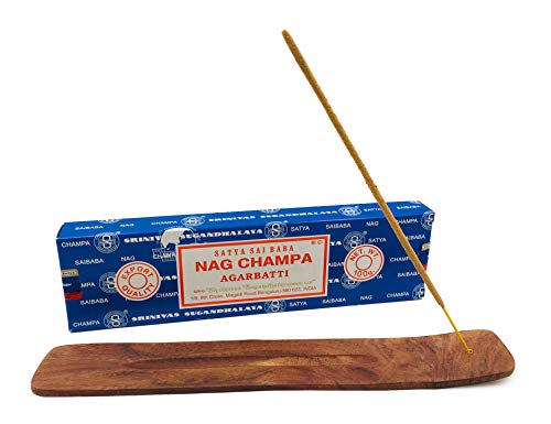 Nag Champa Incense Sticks with Incense Holder - 100 Gram Box and Wooden Tray - for Meditation, Aromatherapy, Yoga, Spiritual Home Decor, Spiritual Gifts - Alternative Imagination