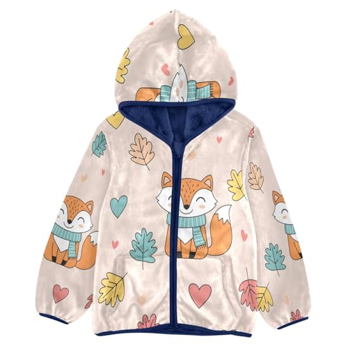 Foxes Leaves Hearts and Scarves Toddler Fleece Jacket Girl Boys Hooded Fleece Jacket Coat Warm Outwear Zip-up 3-10T