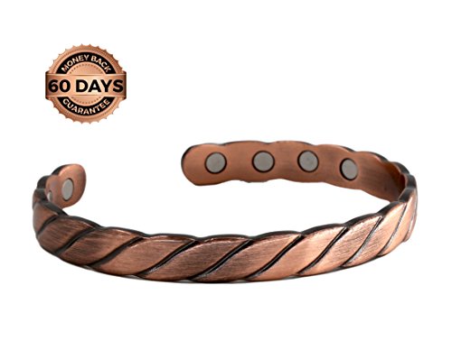 Reevaria - Pure Copper Twisted Magnetic Cuff Bracelet For Men Women, With 8 Magnets 3500 Gauss #TOP1
