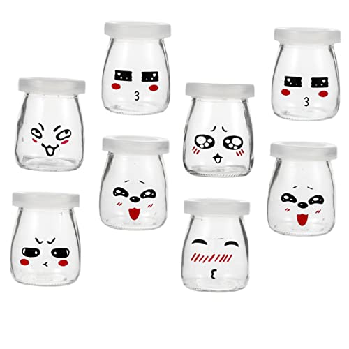 VINTORKY 8Piezas Vidrio para Yogur y Postres Caras Sonrientes Color Surtido para Reutilizables