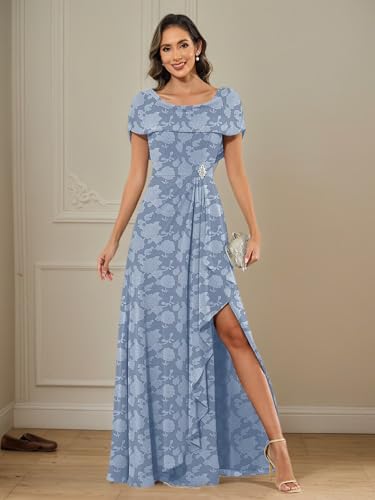 Chiffon Floral Mother of The Bride Dress with Cape Sleeves Ruffles Formal Evening Gowns for Women3