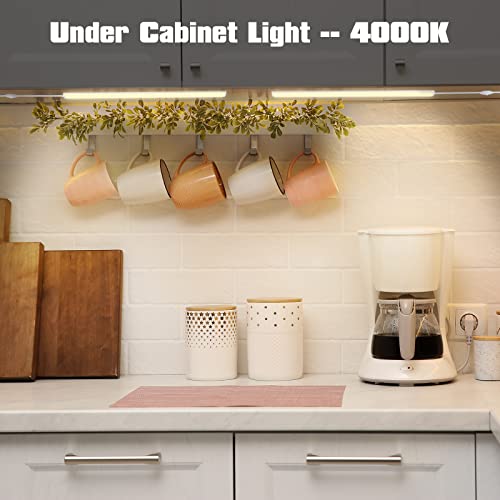 Image of Under Cabinet Lights, 12 Inch Dimmable LED Under Cabinet Lighting, Natural White 4000K, Slim Under-Counter Light Fixtures with Memory Function, Under Counter Lights for Kitchen, Desk Light Bar
