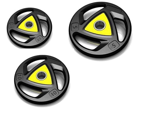 Image of Olympic weight plates Barbell /Rod Rubber Plates Barbell plates Gym weights (35KG Set), 3 Holes Hand Grip Cast iron weight plates Rubber coated plates with 50mm Internal Dia (2.5x2+5x2+10x2)