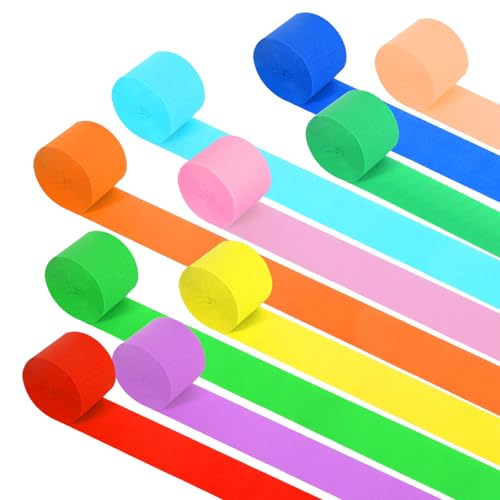 MIPIACE 12 Rollos Papel Crepé Colores 4.5cm x 10m Crepé Artesanía 10 Colores Papel Crepé Multicolor para Decoración Boda Fiesta Cumpleaños Festivales DIY Manualidades